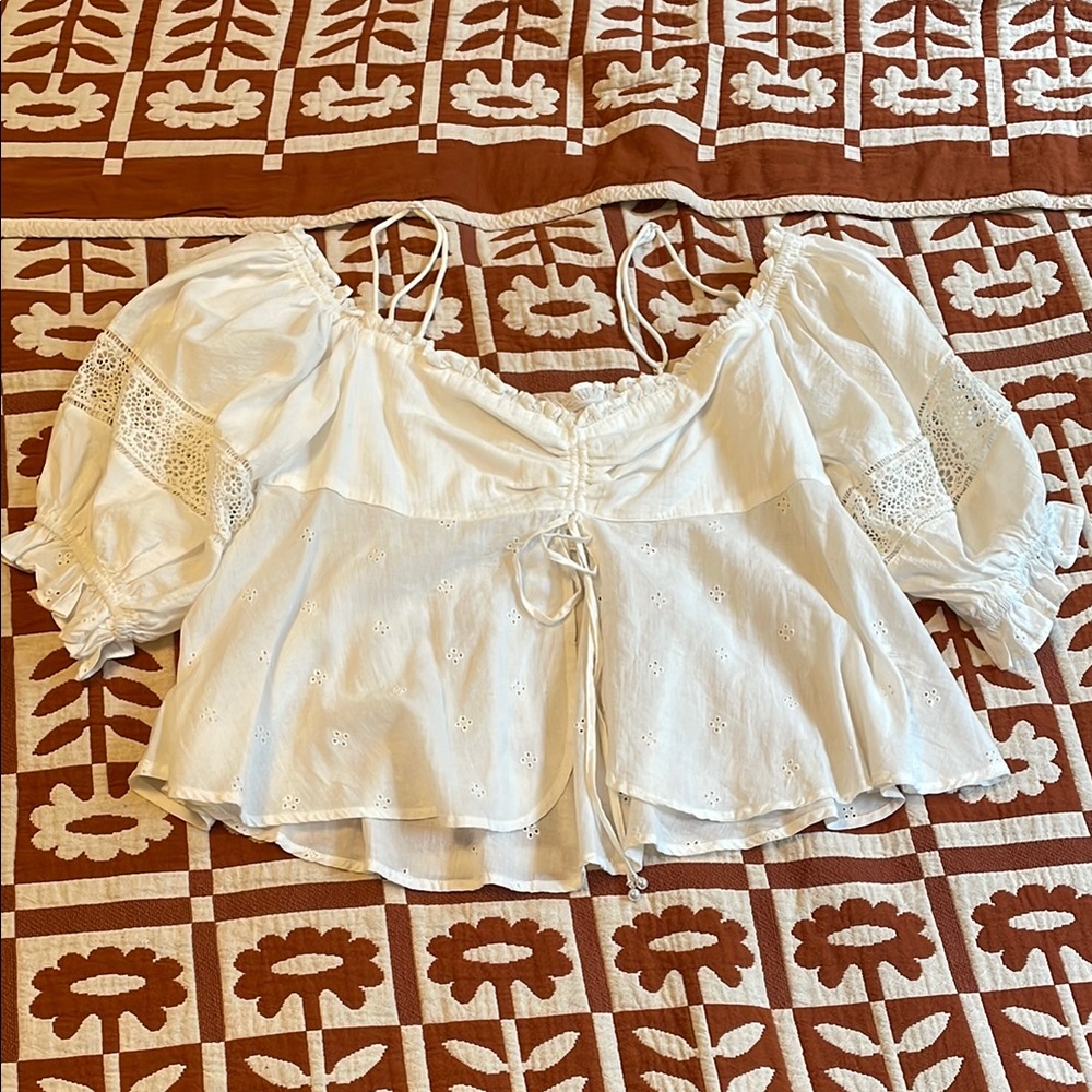 Elegant White Lace Trim Blouse